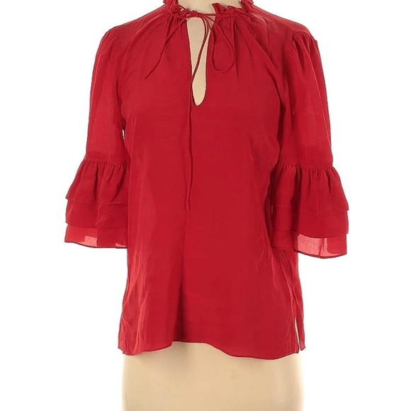 Alice+Olivia Red 100% Silk Short Bell Sleeves - Picture 2 of 5